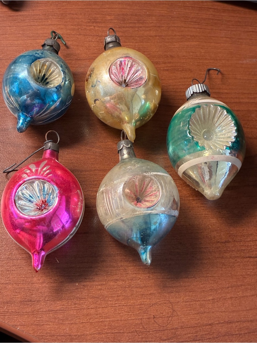 5 Vintage Glass Holiday Ornaments - Assorted Colors